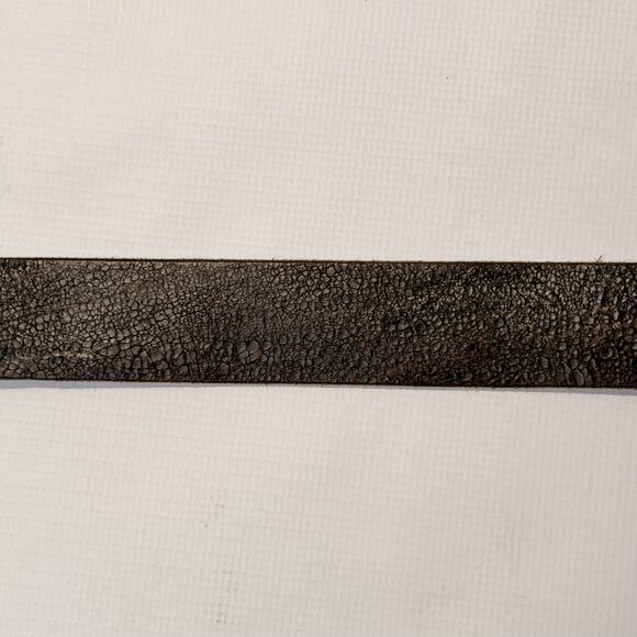 Brave Leather Belt Mens 36 Brown Black Distressed Crackle Hammered Buckle Aged - Picture 9 of 11